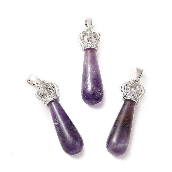 

PandaHall Natural Amethyst Pendants, Teardrop Charms, with Brass Crystal Rhinestone Crown Findings, Platinum, Cadmium Free & Lead Free..., Clear