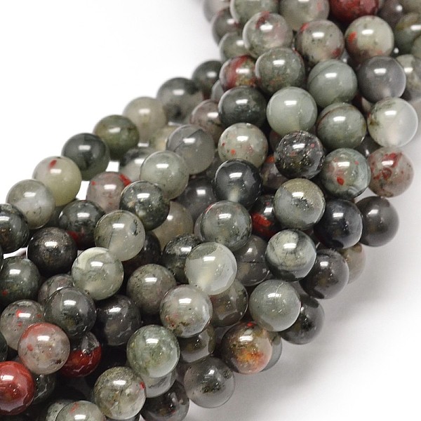 PandaHall Natural Bloodstone Beads Strands, Heliotrope Stone Beads, Round, 12mm, Hole: 1mm, about 32pcs/strand, 15.5 inch Bloodstone Round