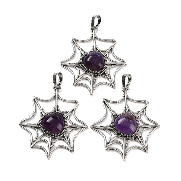 

PandaHall Natural Amethyst Spider Web Pendants, Rack Plating Antique Silver Plated Brass Halloween Net Charms, Cadmium Free & Lead Free...
