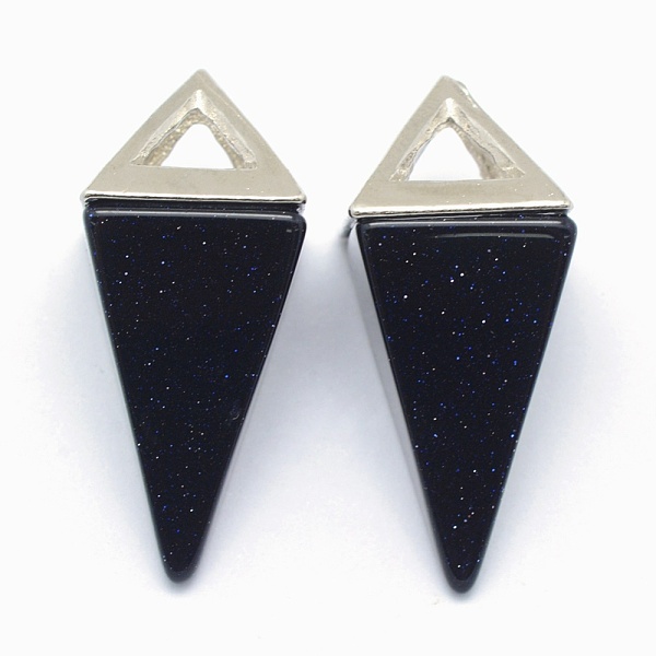 

PandaHall Synthetic Blue Goldstone Pendants, with Alloy Findings, Triangle, Platinum, 34x14x14.5mm, Hole: 4x6mm Blue Goldstone Triangle