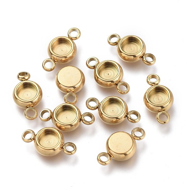 

PandaHall Ion Plating(IP) 304 Stainless Steel Cabochon Connector Settings, Flat Round, Golden, Tray: 4mm, 12x6.5x2.8mm, Hole: 1.6mm 304...