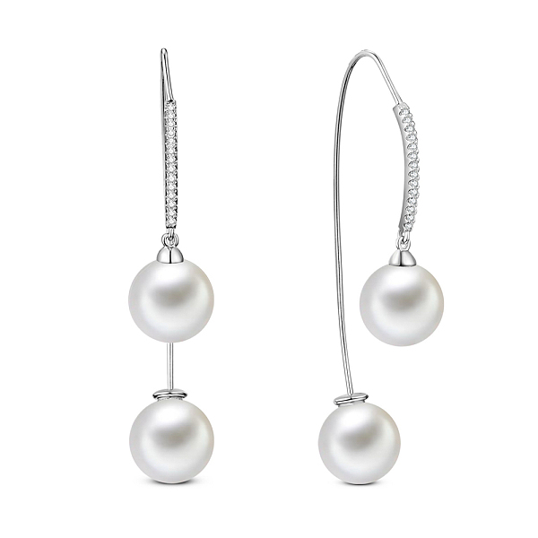 

PandaHall SHEGRACE Rhodium Plated 925 Sterling Silver Earrings, with Shell Pearl, Platinum, 54mm Sterling Silver White