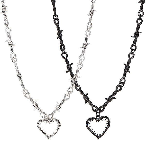

PandaHall ANATTASOUL 2Pcs 2 Colors Alloy Heart Pendant Necklace with Thorn Chains for Women, Mixed Color, 17.13 inch(43.5cm), 1pc/color...