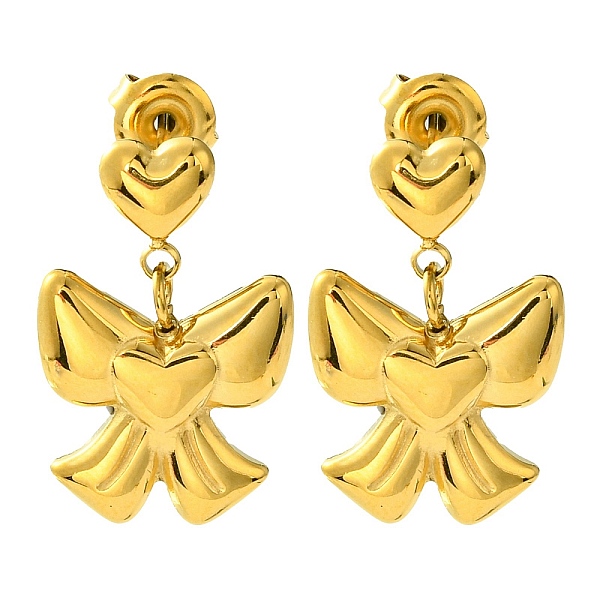 

PandaHall Ion Plating(IP) 304 Stainless Steel Dangle Stud Earrings, Bowknot with Heart, Real 14K Gold Plated, 21x14.5mm 304 Stainless Steel...