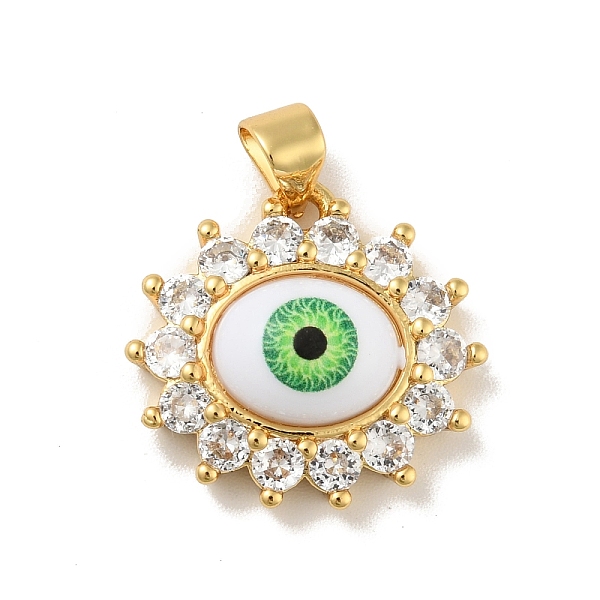 

PandaHall Brass Micro Pave Cubic Zirconia Pendants, with Acrylic, Cadmium Free & Lead Free, Long-Lasting Plated, Evil Eye, Real 18K Gold..., Green