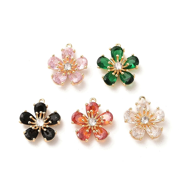 

PandaHall Glass Charms, with Brass Findings, Flower Charm, Real 18K Gold Plated, 14x13x5mm, Hole: 0.8mm Brass+Glass Flower Multicolor