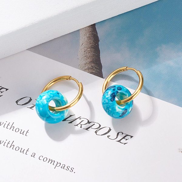 

PandaHall Rondelle Natural Ocean White Jade Dangle Hoop Earrings, 304 Stainless Steel Jewelry for Women, Deep Sky Blue, 27mm, Pin: 1mm White...