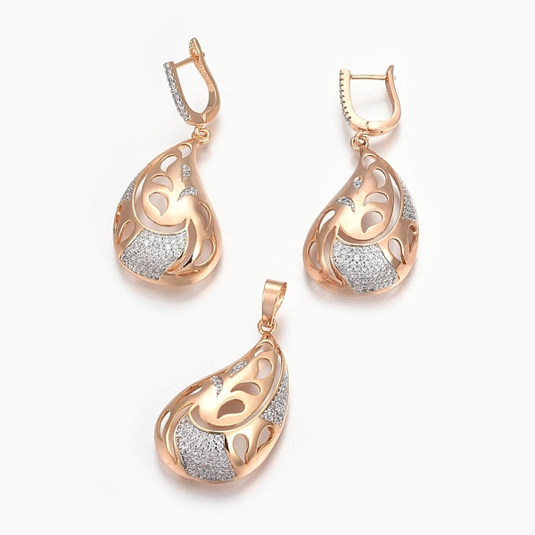

PandaHall Brass Micro Pave Cubic Zirconia Jewelry Sets, Pendant and Earrings, Long-Lasting Plated, teardrop, Light Gold, 42mm, Hole: 5x7mm..., Clear