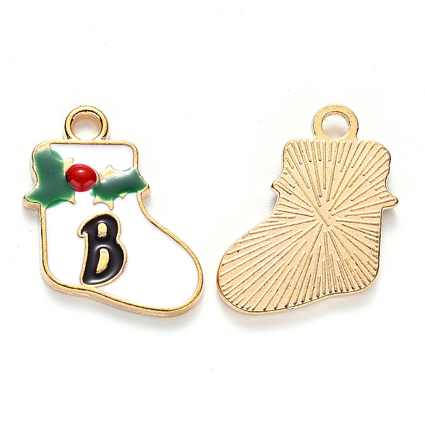

PandaHall Alloy Enamel Pendants, for Christmas, Christmas Sock with Letter B, Light Gold, White, 19x15x2mm, Hole: 2mm Alloy+Enamel Christmas...