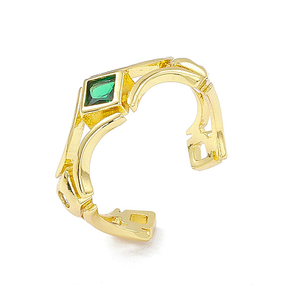 

PandaHall Cubic Zirconia Rhombus Open Cuff Ring, Golden Brass Jewelry for Women, Lime, Inner Diameter: 18.4mm Brass+Cubic Zirconia Green