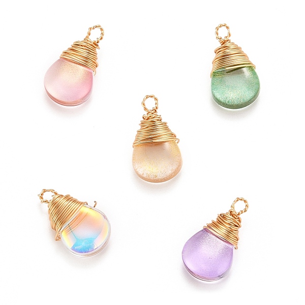 

PandaHall Transparent Glass Pendants, with Gold Copper Wire Wrapped Pendants, Teardrop, Mixed Color, 18.5x10x6mm, Hole: 2mm Glass Teardrop..., Multicolor