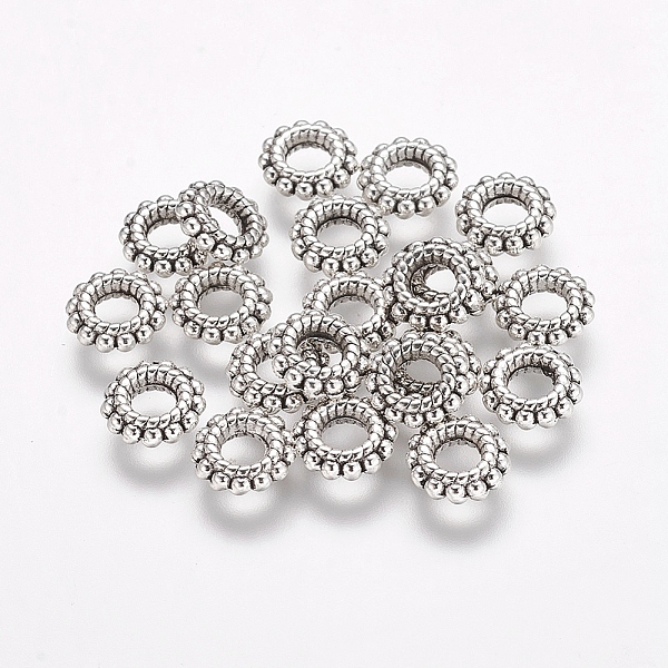 

PandaHall Tibetan Style Beads, Cadmium Free & Lead Free, Donut, Antique Silver, 8x2mm, Hole: 3mm, about 58pcs/20g Alloy Donut