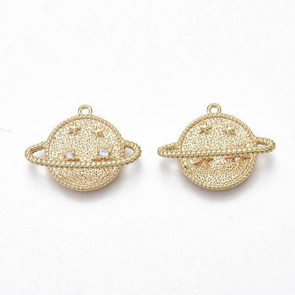 

PandaHall Brass Micro Pave Clear Cubic Zirconia Pendants, Planet, Universe Space Charms, Nickel Free, Clear, Real 18K Gold Plated...