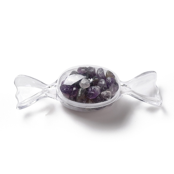 

PandaHall Natural Amethyst Chip Decorates, with Transparent Plastic Storage Box, Candy, 25x82.5x23mm Amethyst Candy