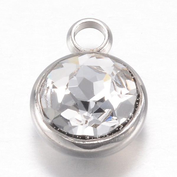 

PandaHall 304 Stainless Steel Glass Rhinestone Charms, April Birthstone Charms, Faceted, Flat Round, Clear, 14x10x7mm, Hole: 2.5mm Stainless...
