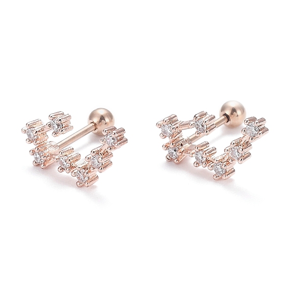 

PandaHall Brass Micro Pave Clear Cubic Zirconia Stud Earrings, with 304 Stainless Steel Pin and Ear Nut, Constellation/Zodiac Sign, Rose...