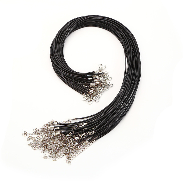 

PandaHall Waxed Cord Necklace Making, with Platinum Color Iron Clasp and Extender Chain, Black, 17.72 inch(450mm) Waxed Cord Black