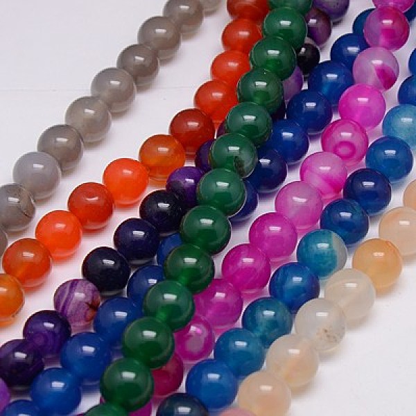 PandaHall Natural Agate Beads Strands, Dyed, Round, Mixed Color, 10mm, Hole: 1mm, about 38pcs/strand, 15.75 inch Natural Agate Round...