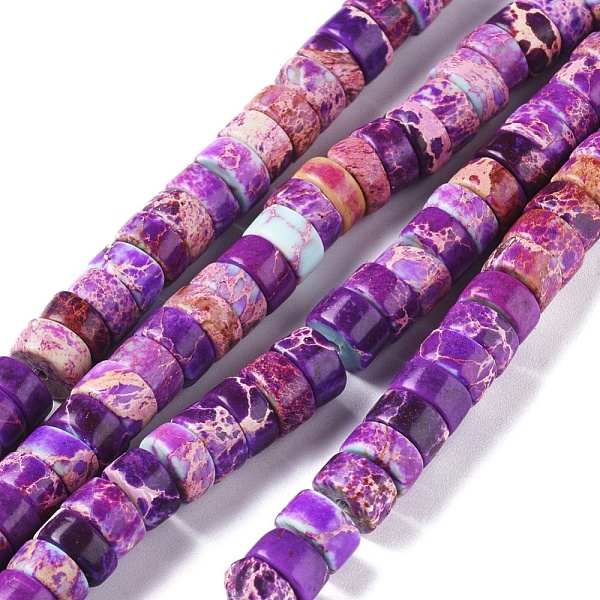 

PandaHall Natural Imperial Jasper Beads Strands, Dyed, Column, Dark Violet, 6~6.5x3~3.5mm, Hole: 1.2mm, about 115pcs/strand, 15.35..., Purple