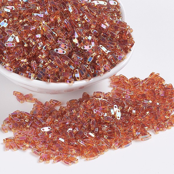 

PandaHall MIYUKI Quarter TILA Beads, Japanese Seed Beads, 2-Hole, (QTL257) Transparent Topaz AB, 5x1.2x1.9mm, Hole: 0.8mm, about 480pcs/10g..., Brown