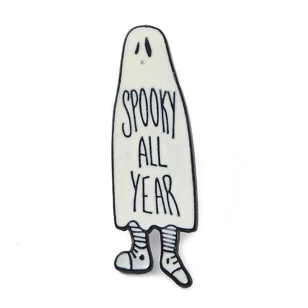 

PandaHall Enamel Pins, Black Alloy Brooch, for Backpack Clothes, "Spooky All Year" Ghost, 41x13x1mm Alloy+Enamel Others White