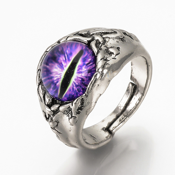 

PandaHall Adjustable Alloy Finger Rings, with Glass, Wide Band Rings, Dragon Eye, Blue Violet, Size 10, 19.5mm Alloy Purple