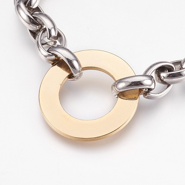 

PandaHall 304 Stainless Steel Link Bracelets, with Lobster Claw Clasps, Ring, Golden & Stainless Steel Color, 9 inch~9-1/4 inch(23~23.5cm)...