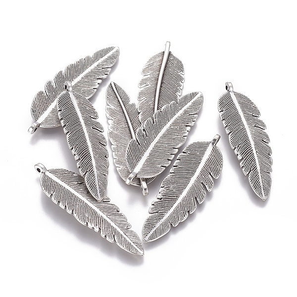 

PandaHall Tibetan Style Big Pendants, Lead Free and Nickel Free, Feather, Antique Silver, 56x17.5x4mm, Hole: 1mm Alloy Feather