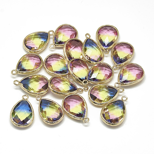 

PandaHall Glass Pendants, with Golden Tone Brass Findings, Faceted, teardrop, Champagne Yellow, 23x15x7mm, Hole: 1.5~2mm Brass+Glass...