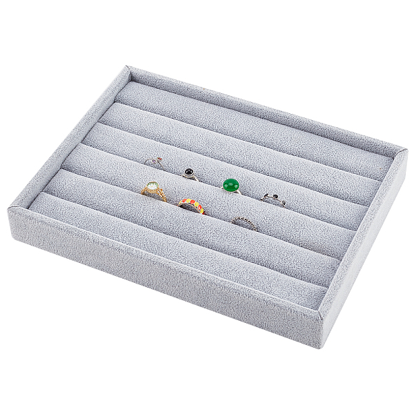 

PandaHall Rectangle Velvet Rings Displays Stands, Light Grey, 24x17.3x3.1cm Wood
