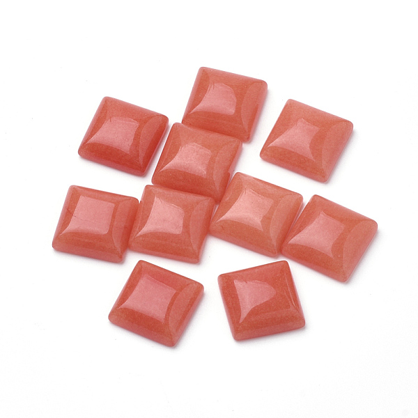 

PandaHall Natural White Jade Cabochons, Dyed, Square, Coral, 10x10x5mm White Jade Square Red