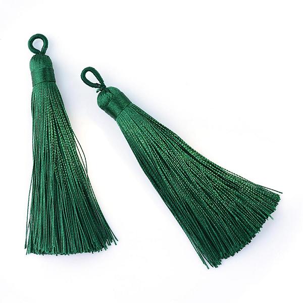 

PandaHall Polyester Tassel Big Pendants Decoration, Dark Green, 80~90x8.5~9mm, Hole: 4x6mm Polyester Green