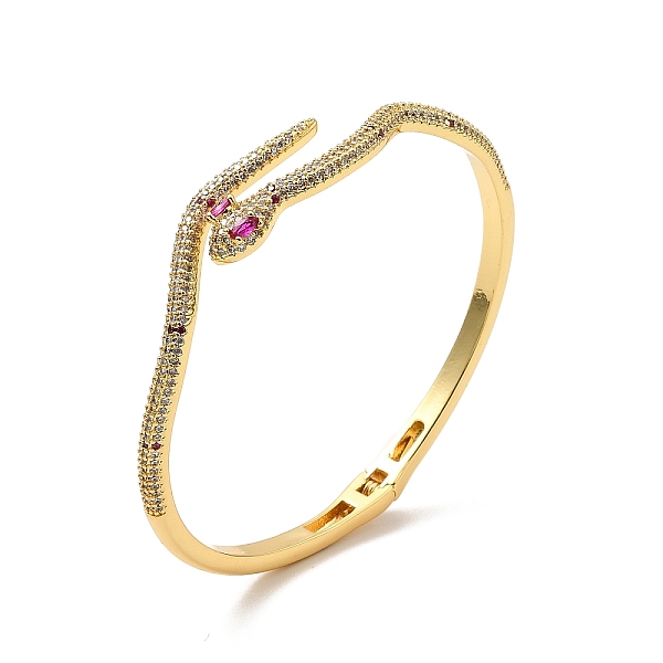 

PandaHall Cubic Zirconia Snake Open Cuff Bangle, Real 18K Gold Plated Brass Jewelry for Women, Deep Pink, Inner Diameter: 2x2-1/4 inch...