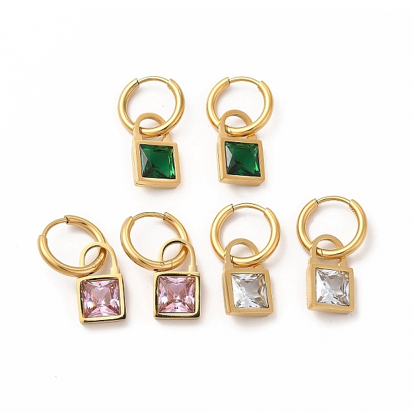 

PandaHall Ion Plating(IP) 304 Stainless Steel Hoop Earring, Lock Glass Dangle Earring for Women, Golden, Mixed Color, 26mm, Pin: 1mm 304..., Multicolor