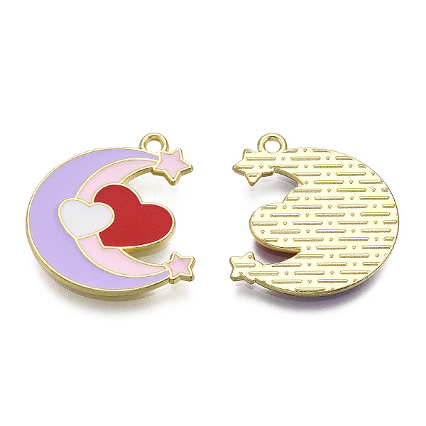 

PandaHall Alloy Enamel Pendants, Cadmium Free & Lead Free, Golden, Moon with Heart & Star, Lilac, 21.5x20x1.3mm, Hole: 1.6mm Alloy+Enamel..., Purple