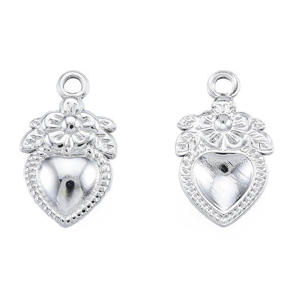 

PandaHall 201 Stainless Steel Pendants, Heart with Flower, Stainless Steel Color, 21x13x2.5mm, Hole: 2mm 201 Stainless Steel Heart