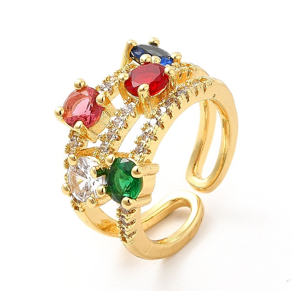 Colorful Glass Open Cuff Ring With Cubic Zirconia