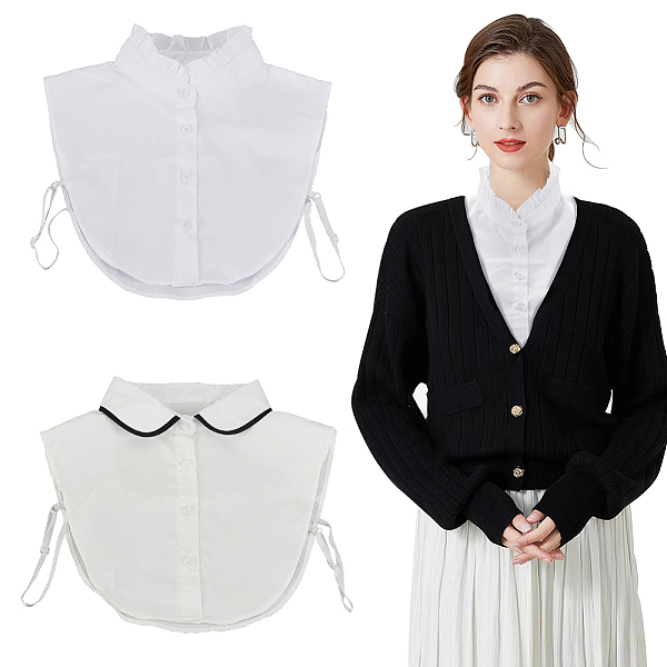 

PandaHall AHADERMAKER 2Pcs 2 Style Detachable Nylon Shirt Collars, Clothes Sewing Applique Edge, DIY Garment Accessories, White...