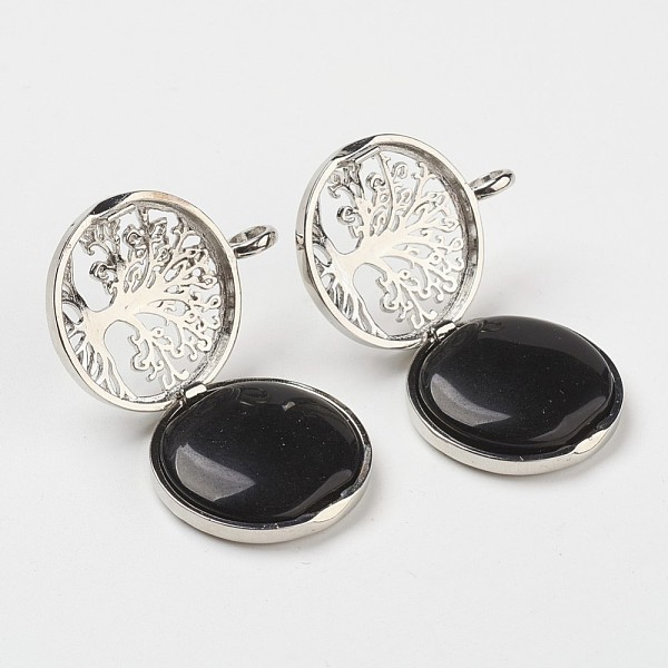 

PandaHall Natural Black Agate Pendants, with Brass Diffuser Locket Findings, Flat Round with Tree, 31x26x8mm, Hole: 4mm Black Agate Flat...