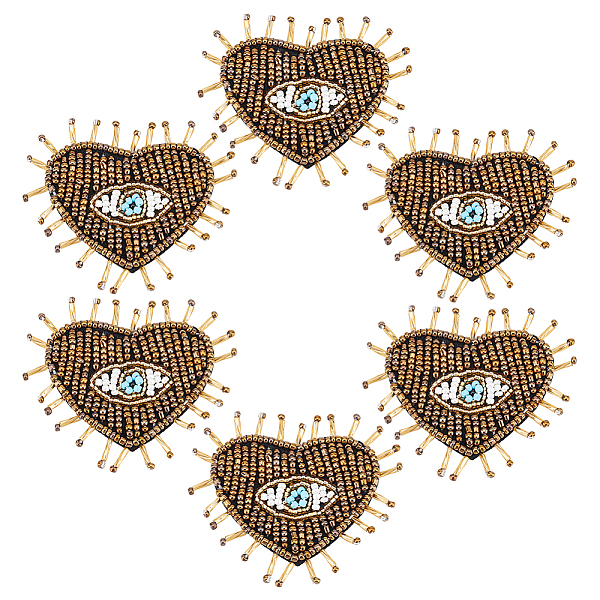 

PandaHall Heart with Evil Eye Cloth Patches, Glass Beaded Appliques, Stick On Patch, Costume Accessories, Goldenrod, 53x63x4mm Cloth Heart..., Gold