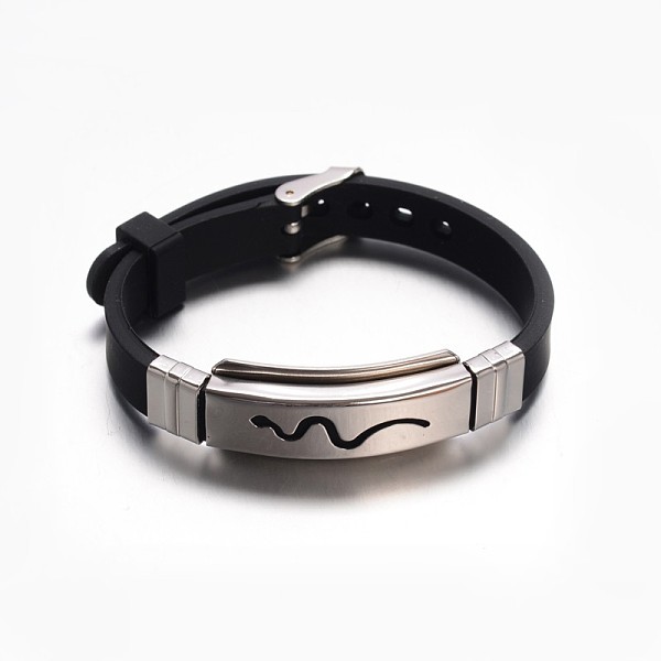 

PandaHall Jewelry Black Color Rubber Cord Bracelets, with 304 Stainless Steel Findings and Watch Band Clasps, Rectangle, Stainless Steel...