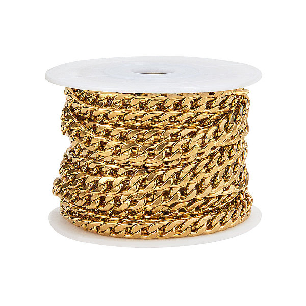 

PandaHall Vacuum Plating 304 Stainless Steel Curb Chains, Unwelded, with Spool, Golden, 6mm, 5m/roll 304 Stainless Steel
