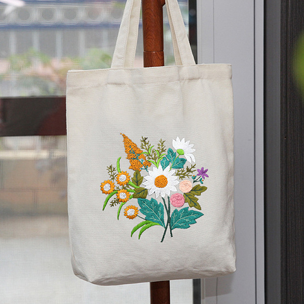 

PandaHall DIY Flower Pattern Tote Bag Embroidery Kit, including Embroidery Needles & Thread, Cotton Fabric, Plastic Embroidery Hoop, White...
