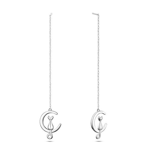 

PandaHall SHEGRACE Rhodium Plated 925 Sterling Silver Dangle Stud Earrings, Moon with Cat, Platinum, 88mm Sterling Silver