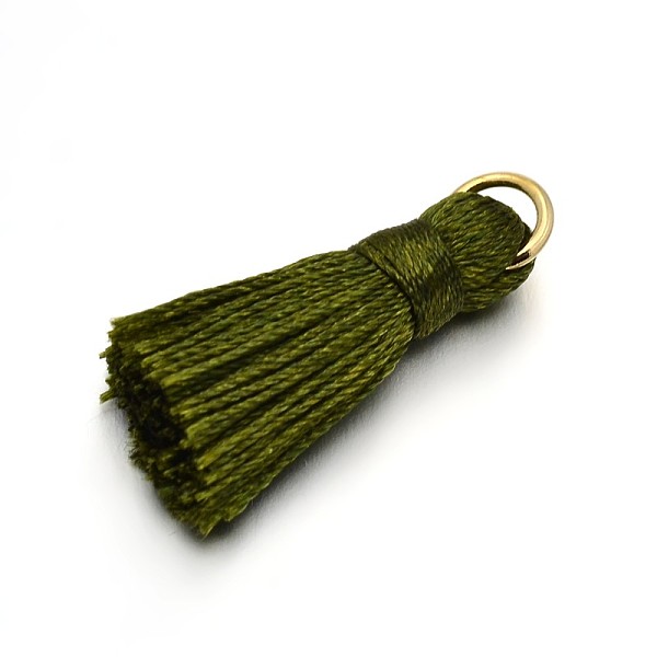 

PandaHall Nylon Tassel Pendant Decorations, with Golden Tone Iron Findings, Dark Olive Green, 27~30x15mm, Jump Ring: 4mm, Hole: 4x2mm...