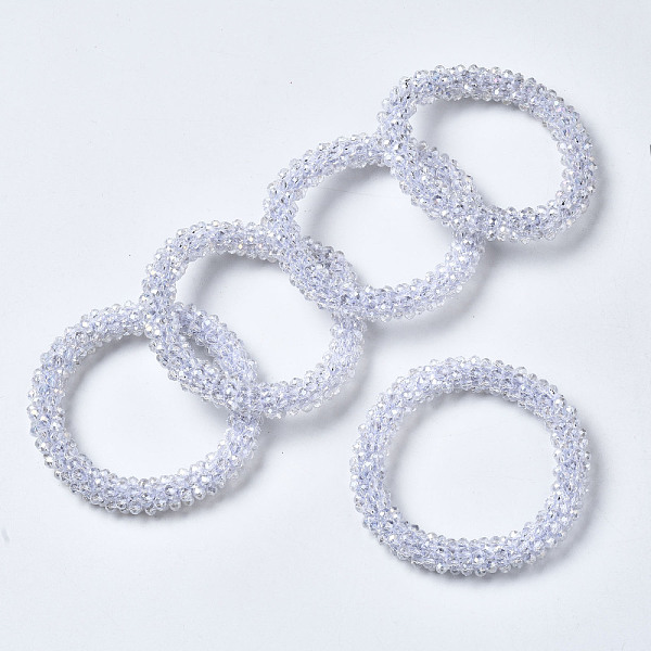 

PandaHall Faceted Transparent Glass Beads Stretch Bracelets, Rainbow Plated, Rondelle, Clear AB, Inner Diameter: 2 inch(5cm) Glass White