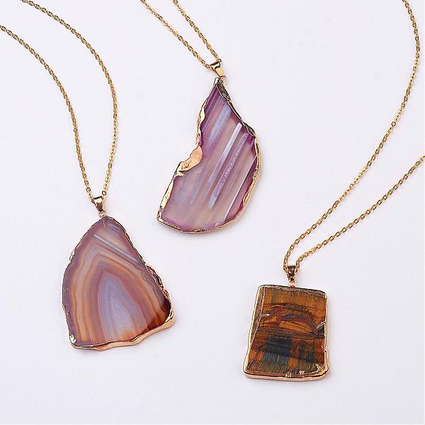 

PandaHall Natural & Dyed Agate Pendant Necklaces, with Stainless Steel Chain and Lobster Claw Clasp, Mixed Color, 27.5 inch(70cm), Pendant..., Multicolor