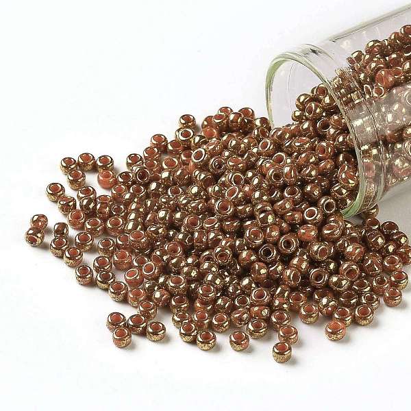 

PandaHall TOHO Round Seed Beads, Japanese Seed Beads, (1707) Gilded Marble Orange, 8/0, 3mm, Hole: 1mm, about 222pcs/bottle, 10g/bottle...