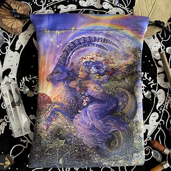 

PandaHall Cotton Velvet Packing Pouches, Drawstring Bags, Oil Painting Style, Rectangle with Constellation Pattern, Capricorn, 18x13cm..., Purple
