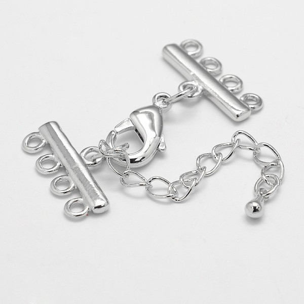 

PandaHall Rack Plating Brass Chain Extender, Necklace Layering Clasps, with Lobster Claw Clasps and 4-Strand Cord Ends, Soldered, Platinum...